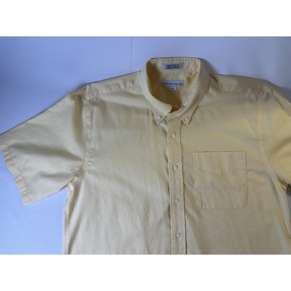 Cutter & Buck Men's Size Large Yellow Button Up Short Sleeve Shirt 100% Cotton